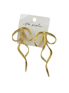 Free People Gold-Tone Twisted Bow Drop Earrings  Statement Jewelry New